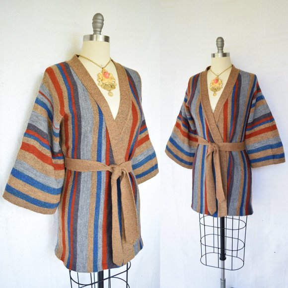 It's Pure Gould Sweaters - Vintage stripe hippie boho wrap kimono cowichan
